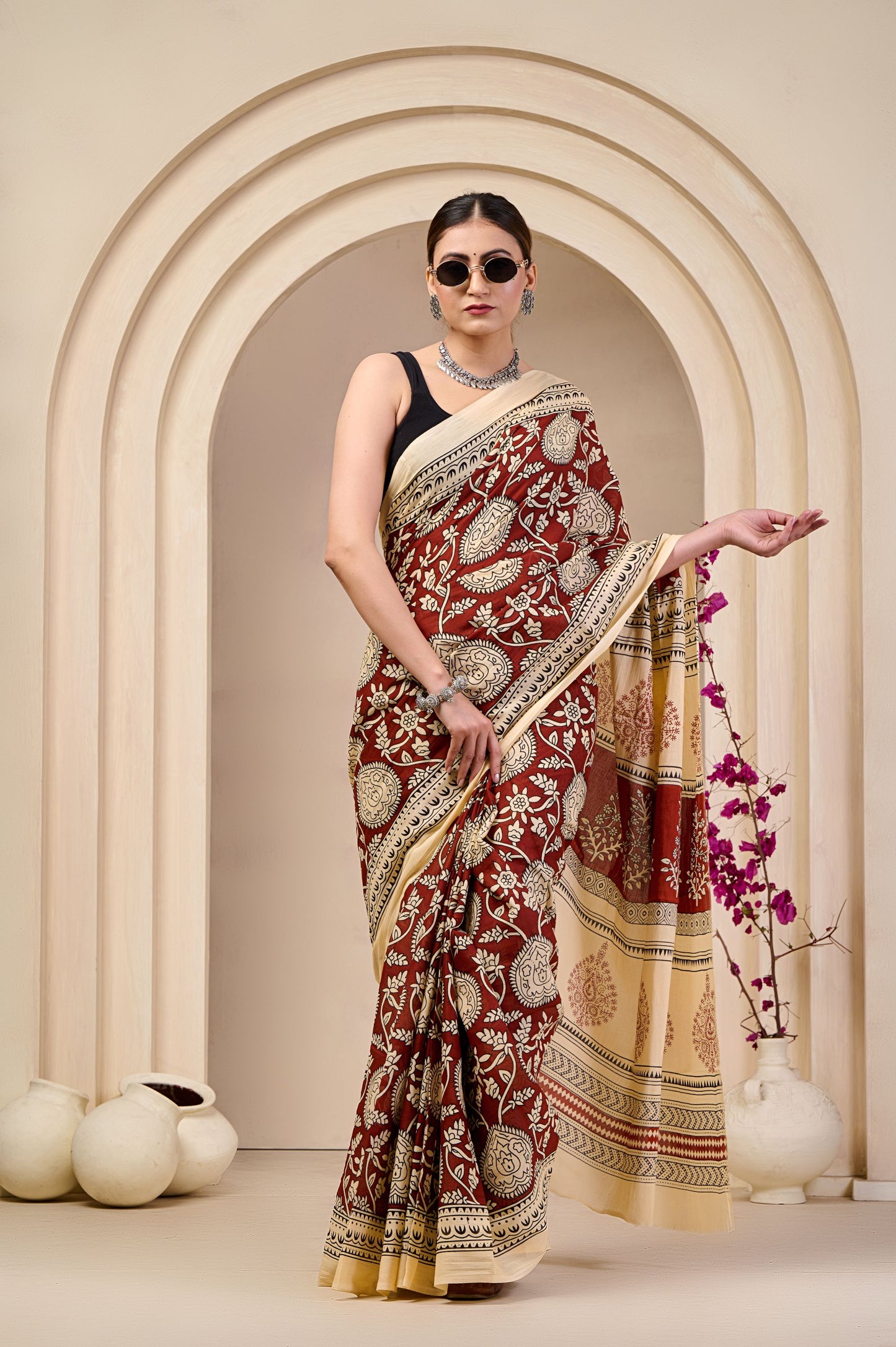 Autumn Rose Mulmul Saree