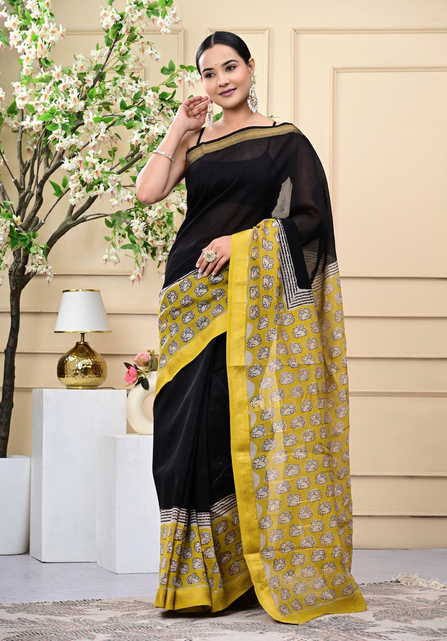 Midnight Marigold Saree