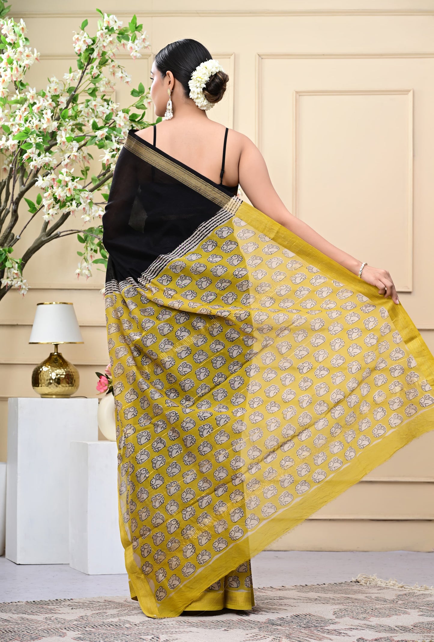 Midnight Marigold Saree