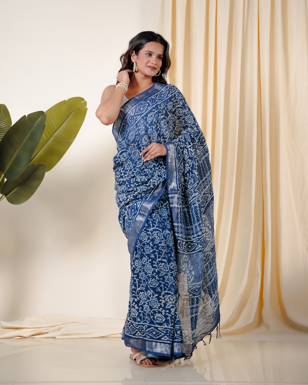 Floral Indigo Dabu Hand Block Saree