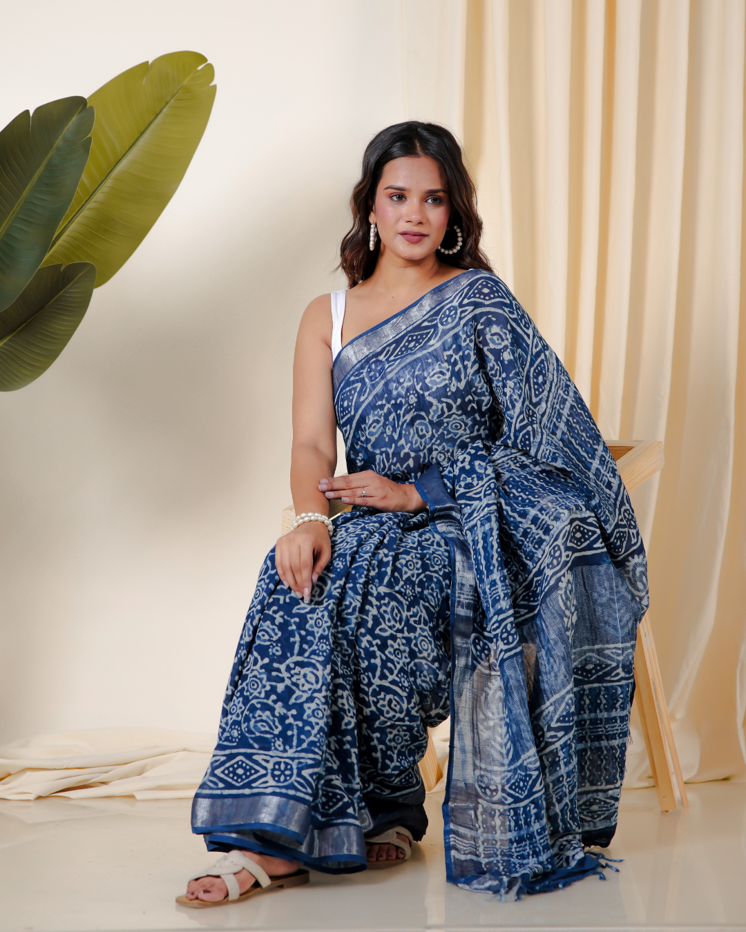 Floral Indigo Dabu Hand Block Saree