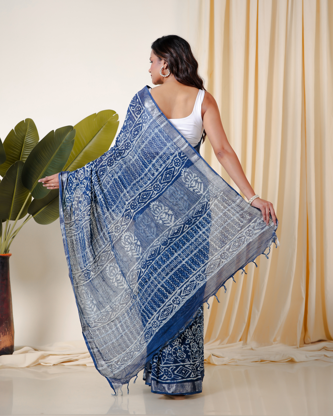 Floral Indigo Dabu Hand Block Saree