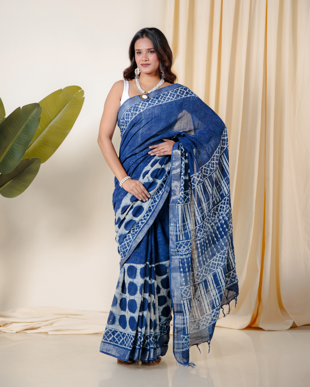 Indigo Buti Hand Block Print Saree