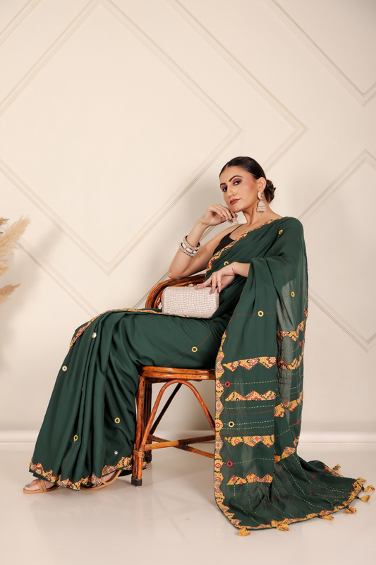 Intricate golden cotton applique work