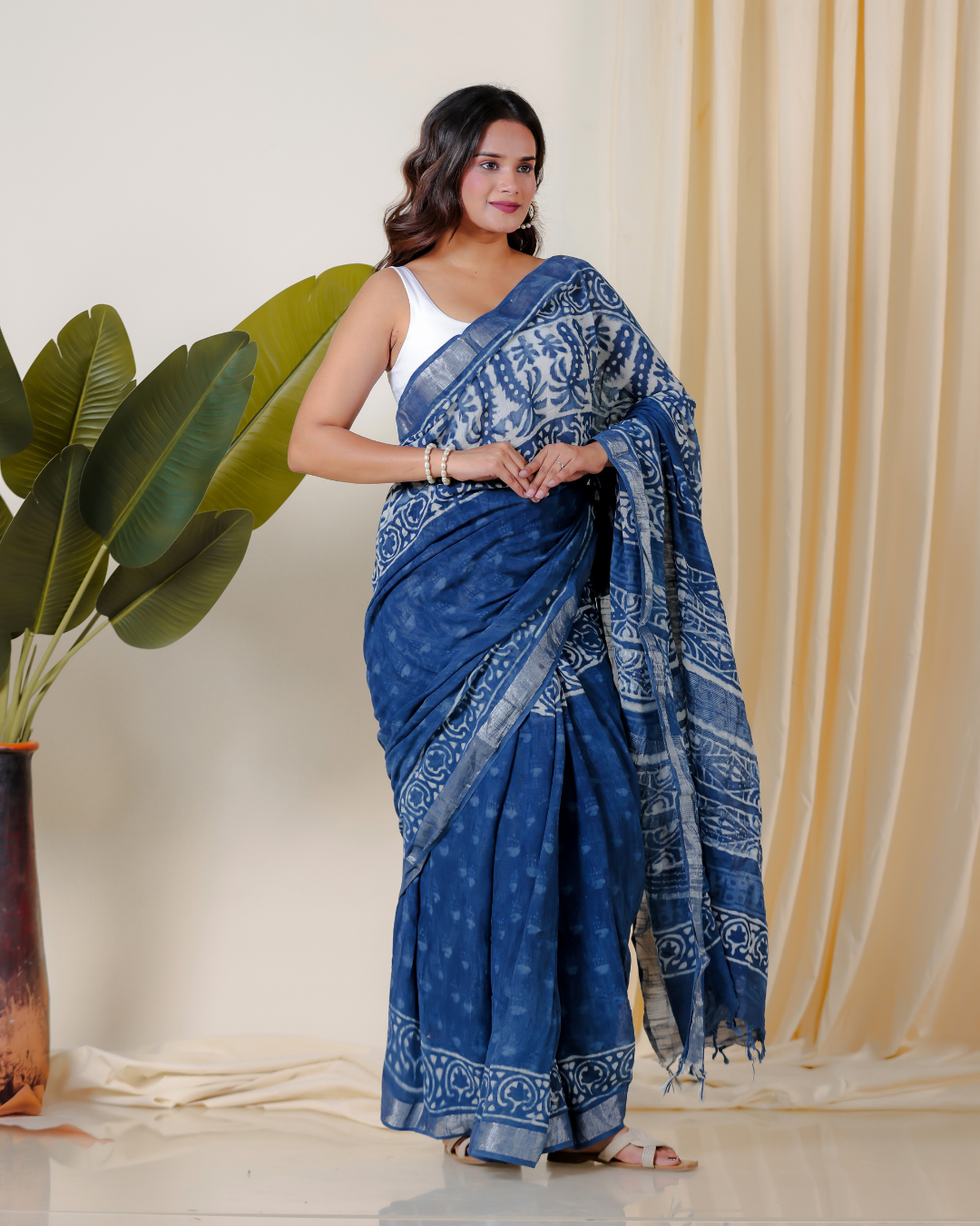 Indigo Dabu Handblock Printed Saree