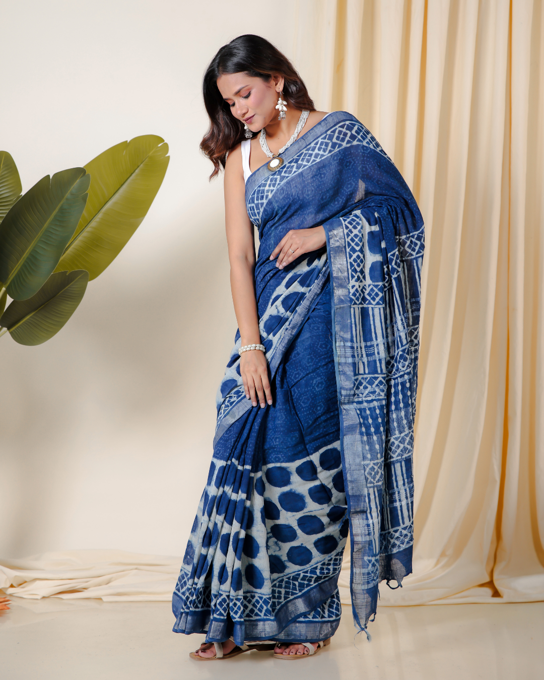 Indigo Buti Hand Block Print Saree