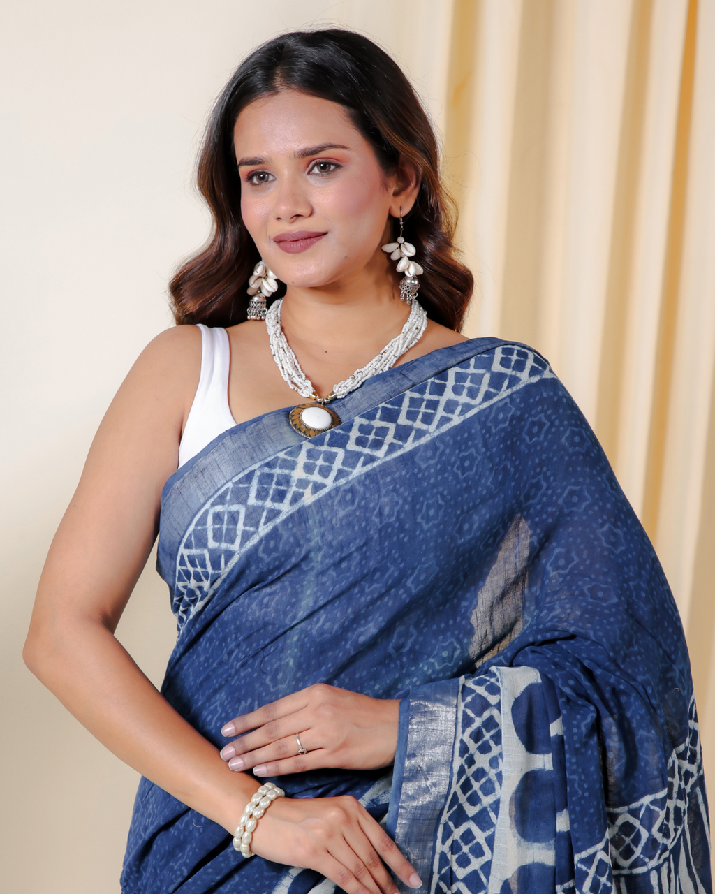 Indigo Buti Hand Block Print Saree