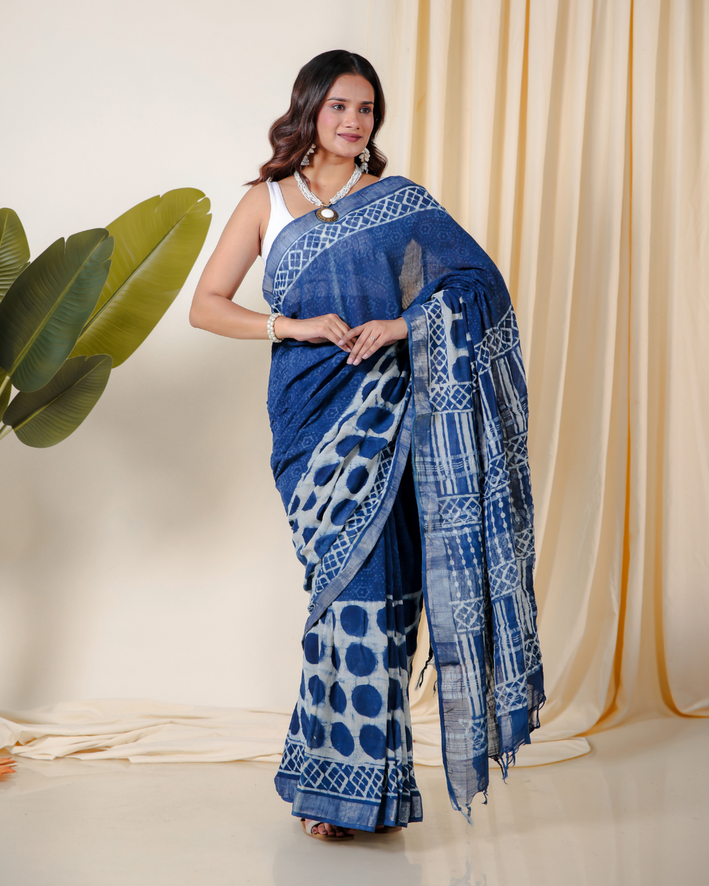 Indigo Buti Hand Block Print Saree