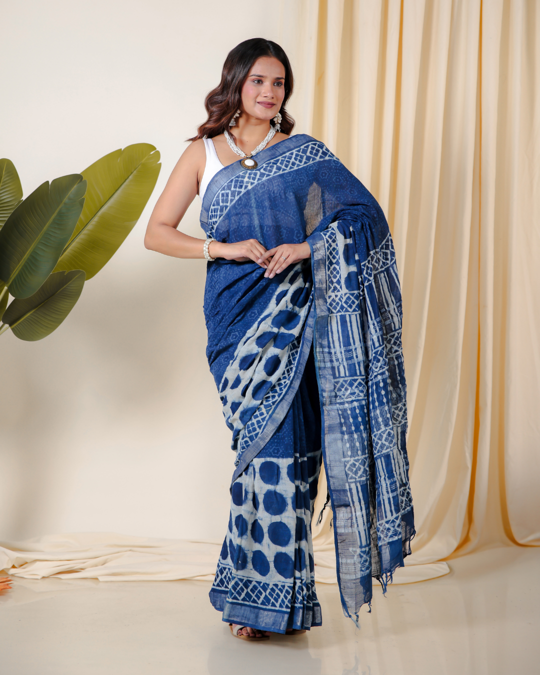 Indigo Buti Hand Block Print Saree