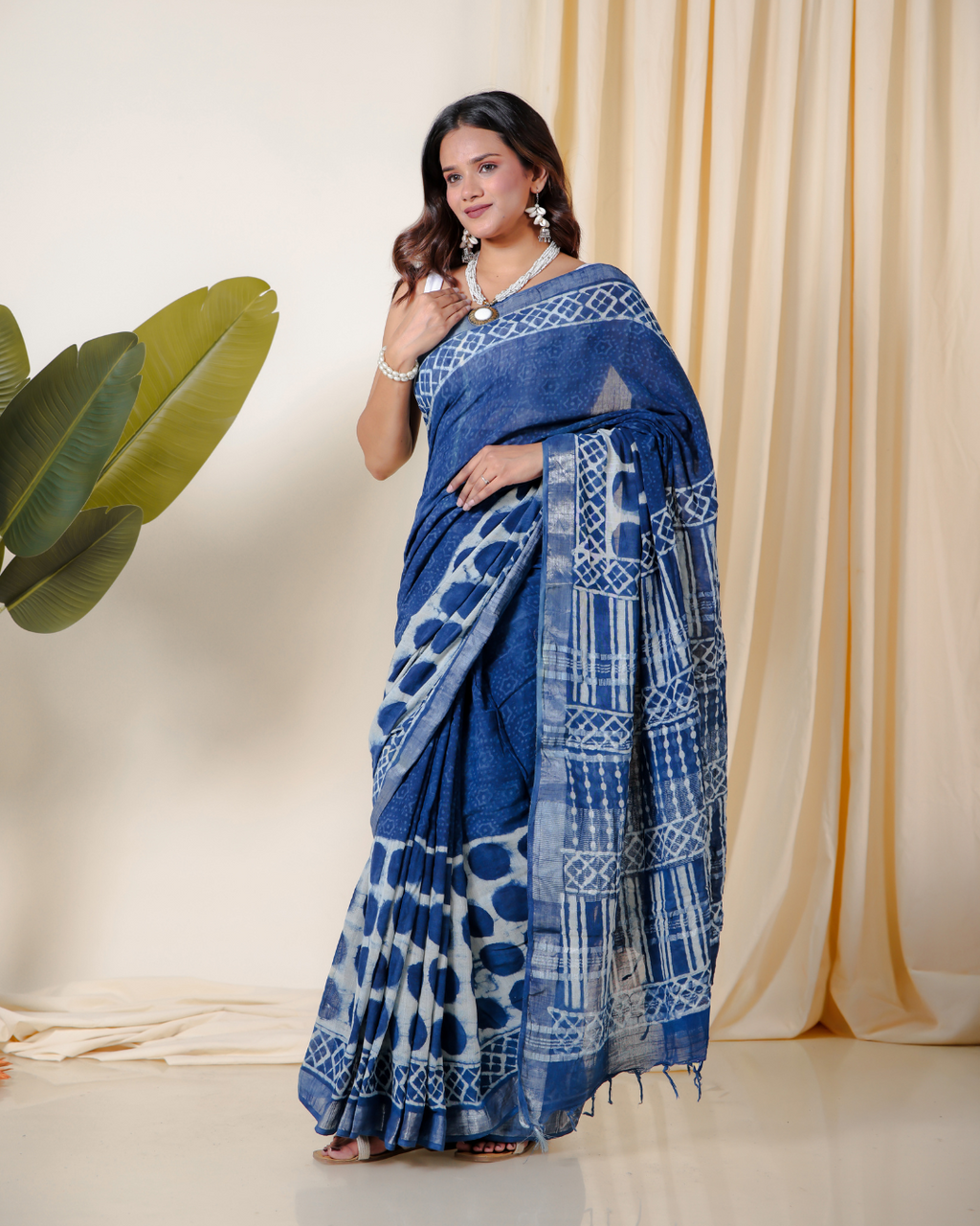 Indigo Buti Hand Block Print Saree