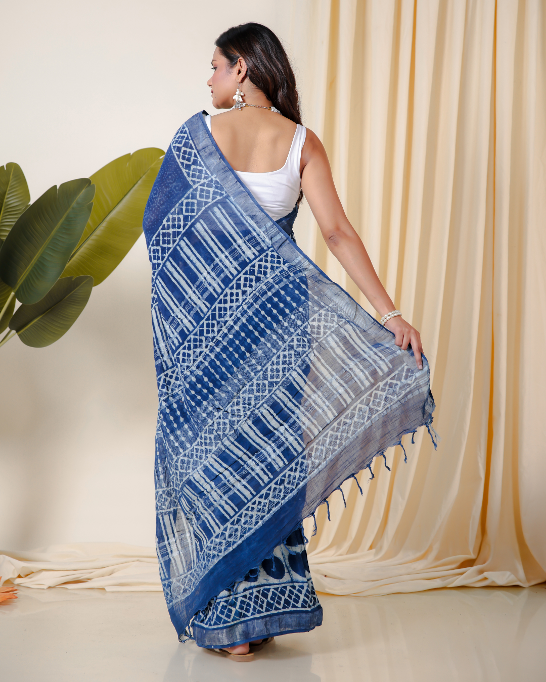 Indigo Buti Hand Block Print Saree