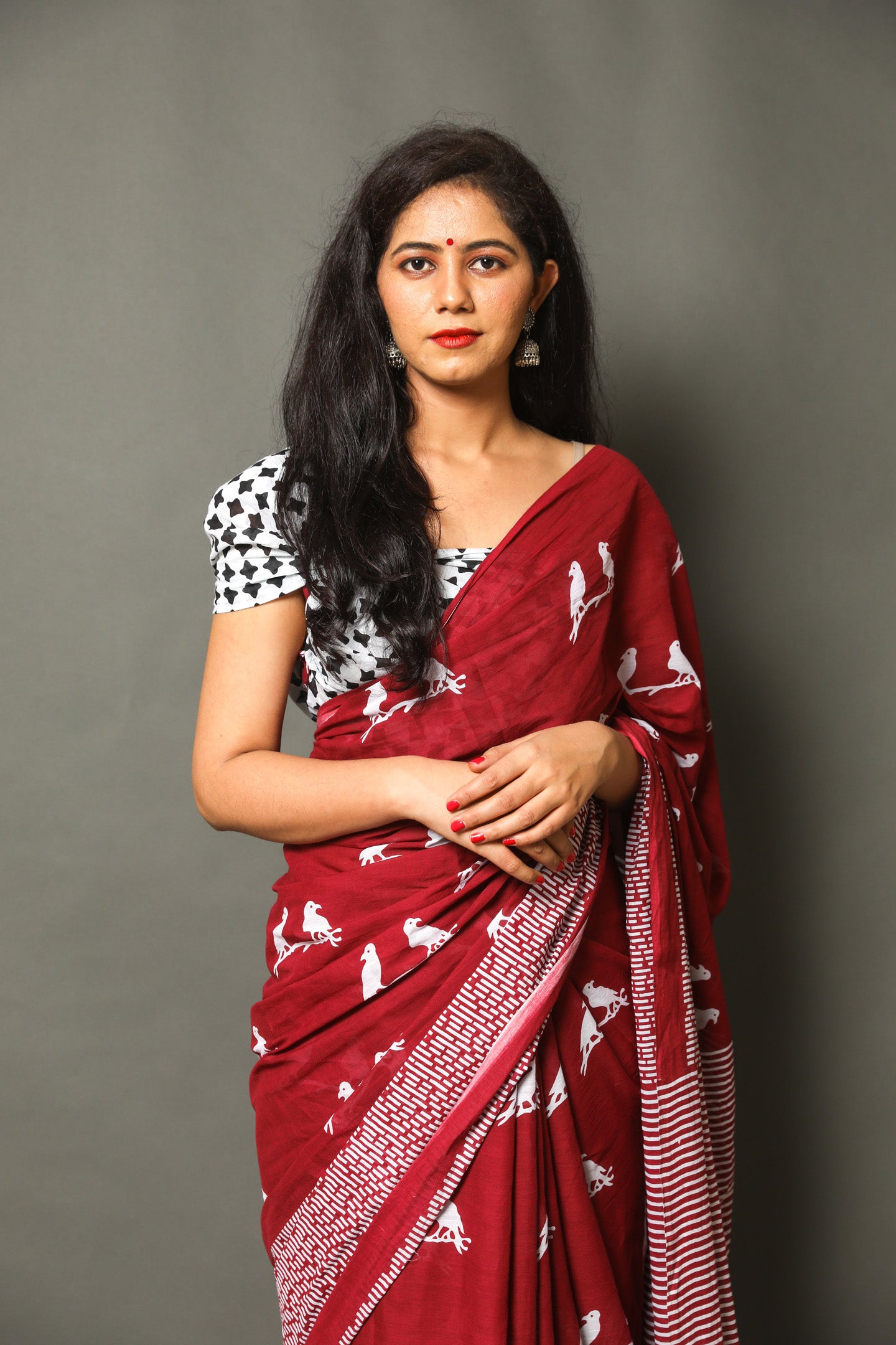 Maroon Mirage Mulmul Saree