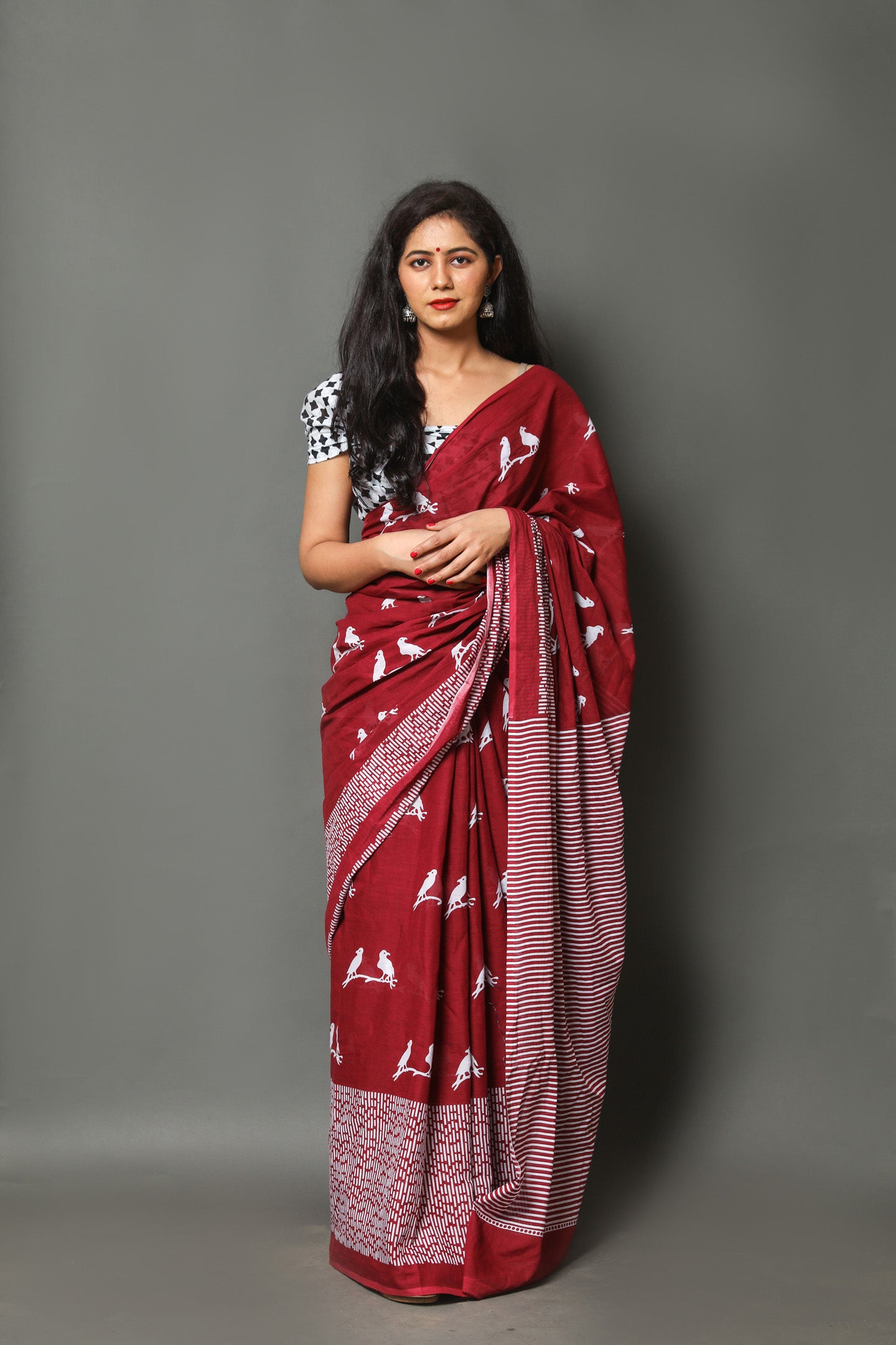 Maroon Mirage Mulmul Saree