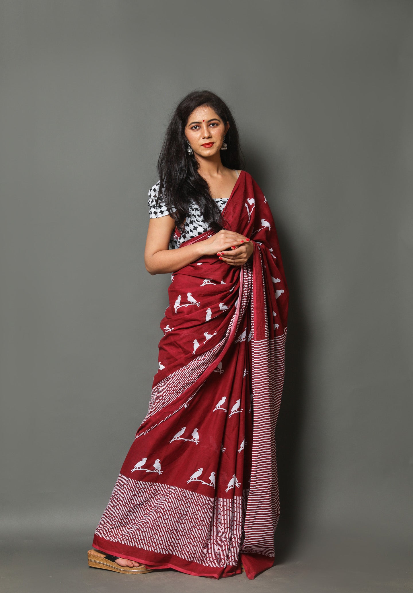 Maroon Mirage Mulmul Saree