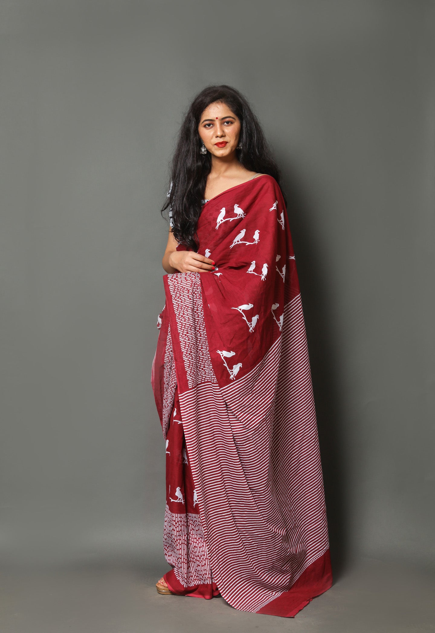 Maroon Mirage Mulmul Saree