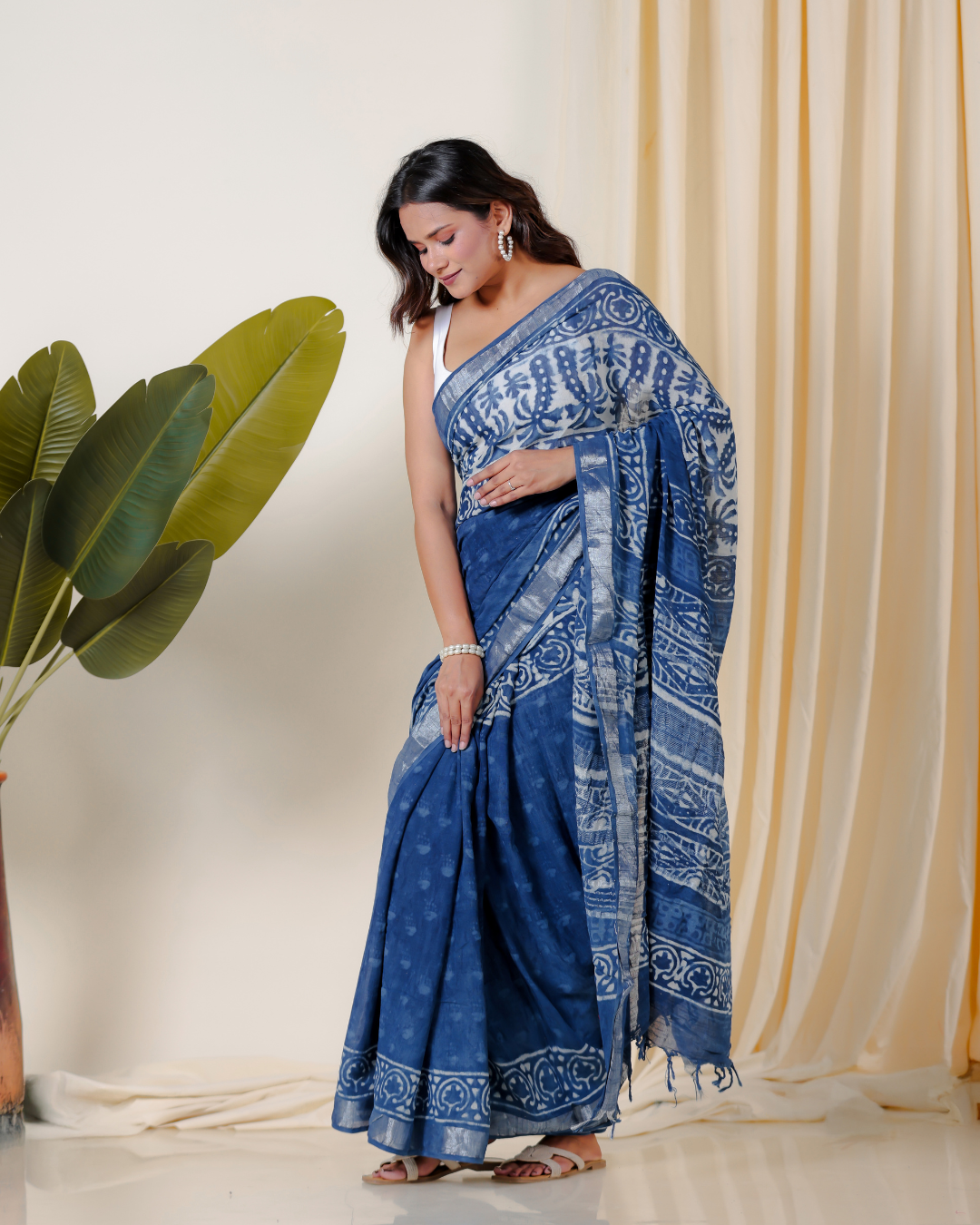 Indigo Dabu Handblock Printed Saree