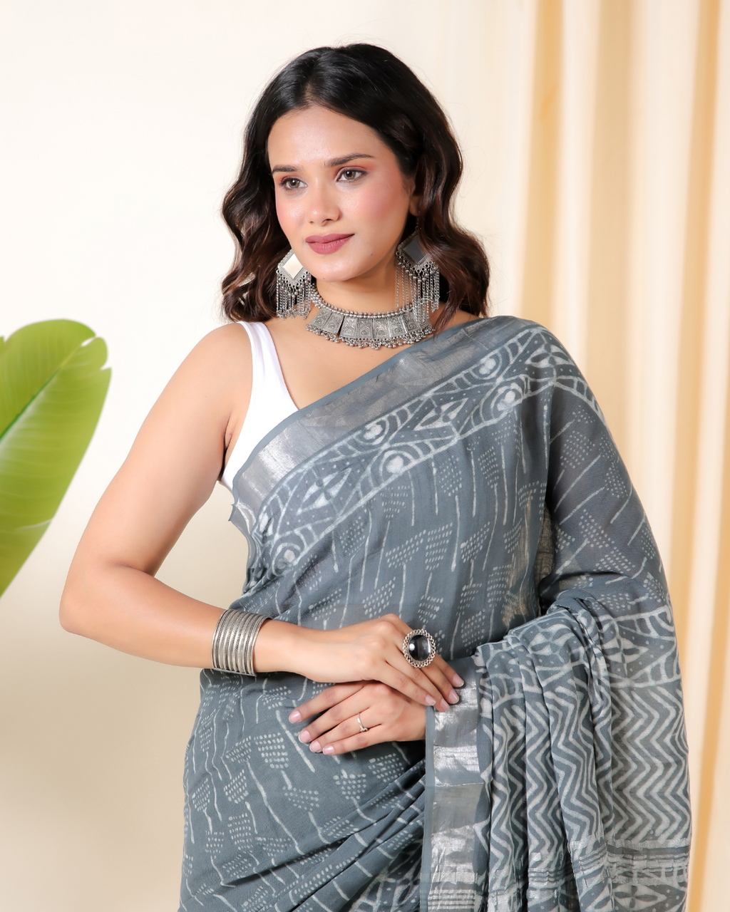 Mystic Silver Block Print Saree