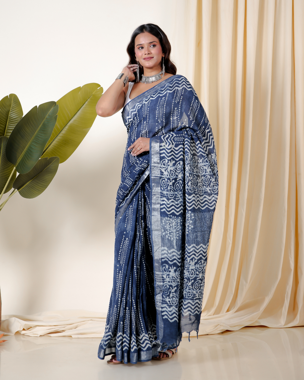 Celestial Blue Hand Block Print Saree
