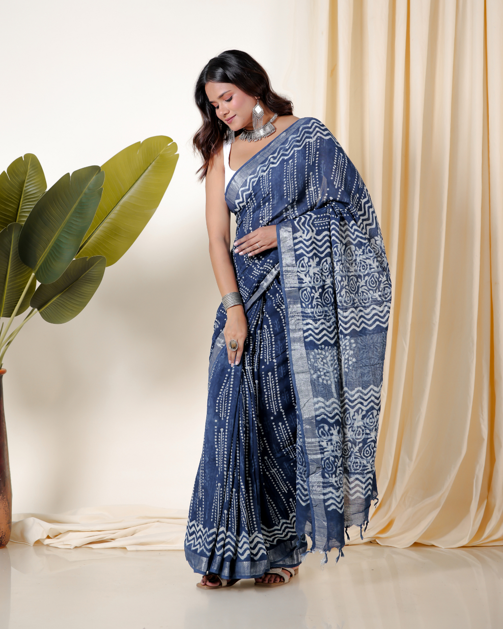 Celestial Blue Hand Block Print Saree