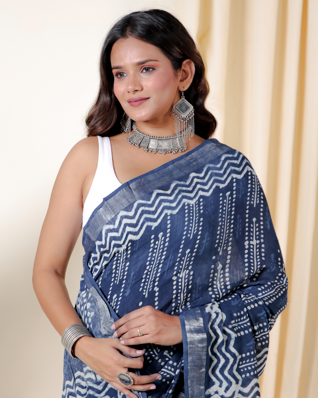 Celestial Blue Hand Block Print Saree