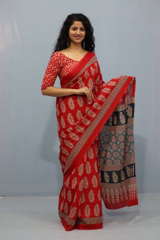 Red Mapple Mulmul Saree