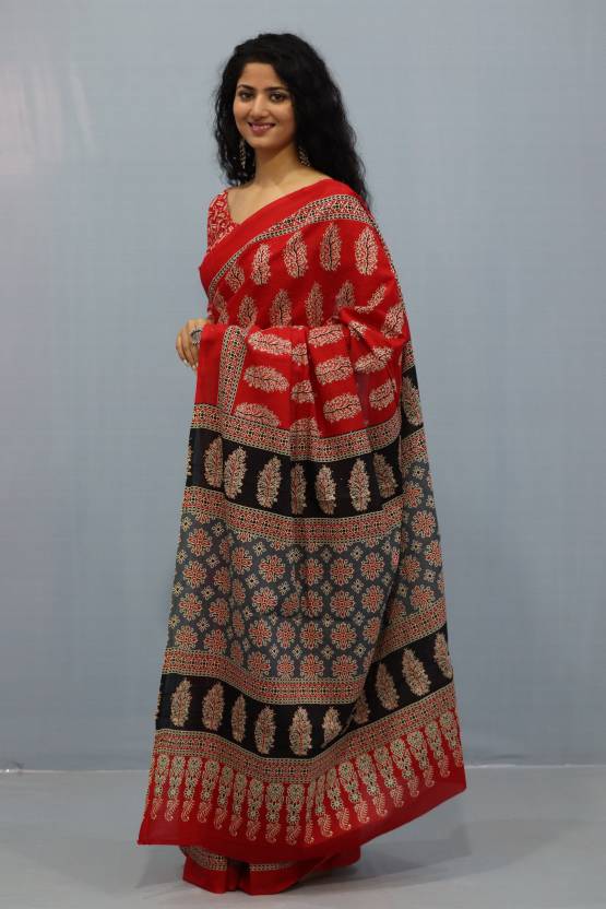 Red Mapple Mulmul Saree