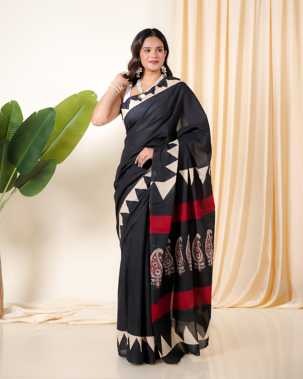 Azzure Black Blockprinted Mulmul Sarees