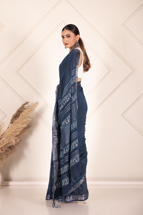Bluebell Bloom Linen cotton indigo