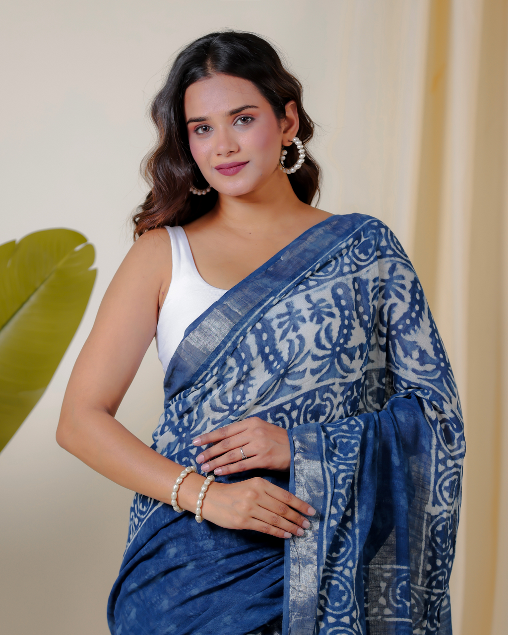 Indigo Dabu Handblock Printed Saree
