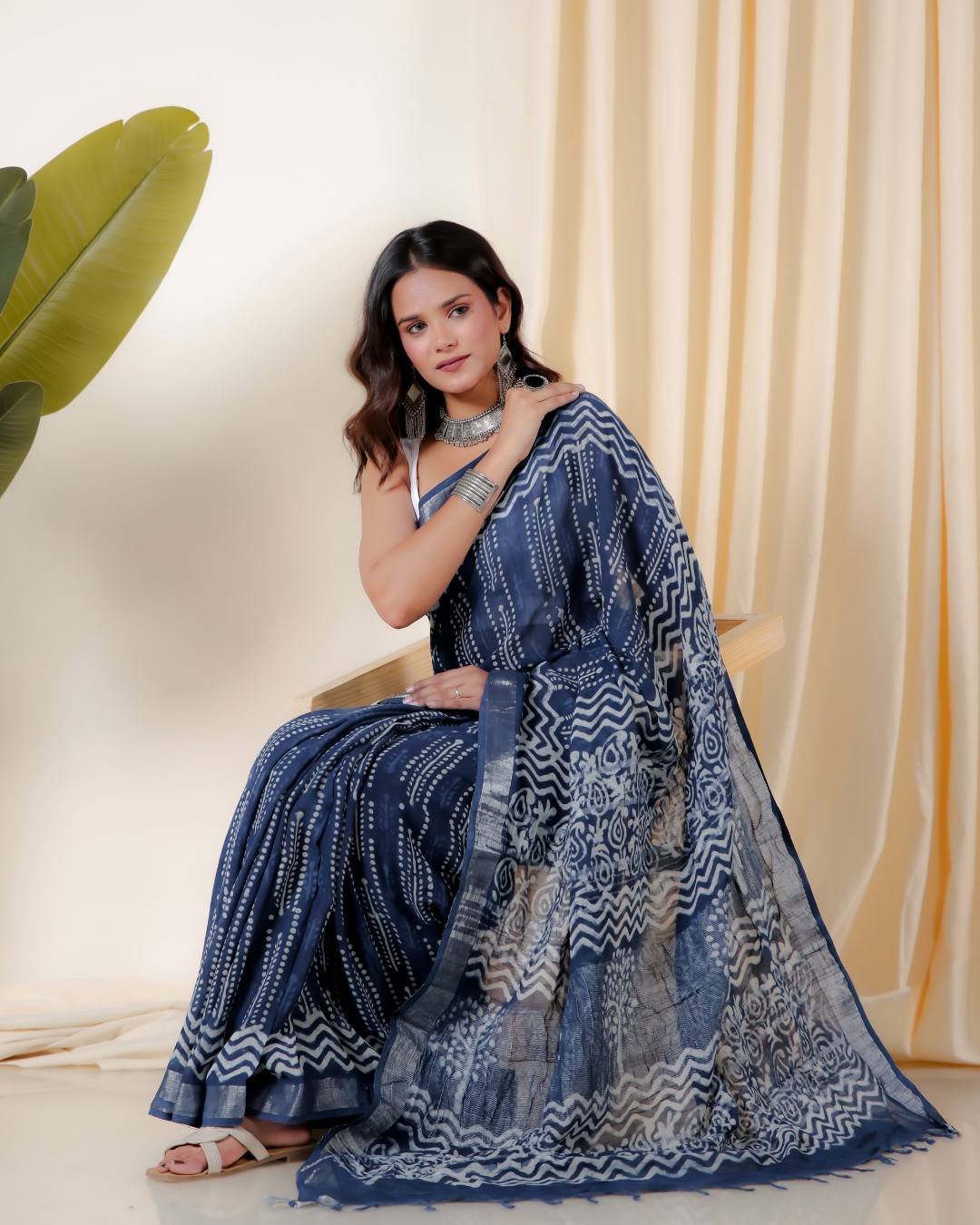 Celestial Blue Hand Block Print Saree
