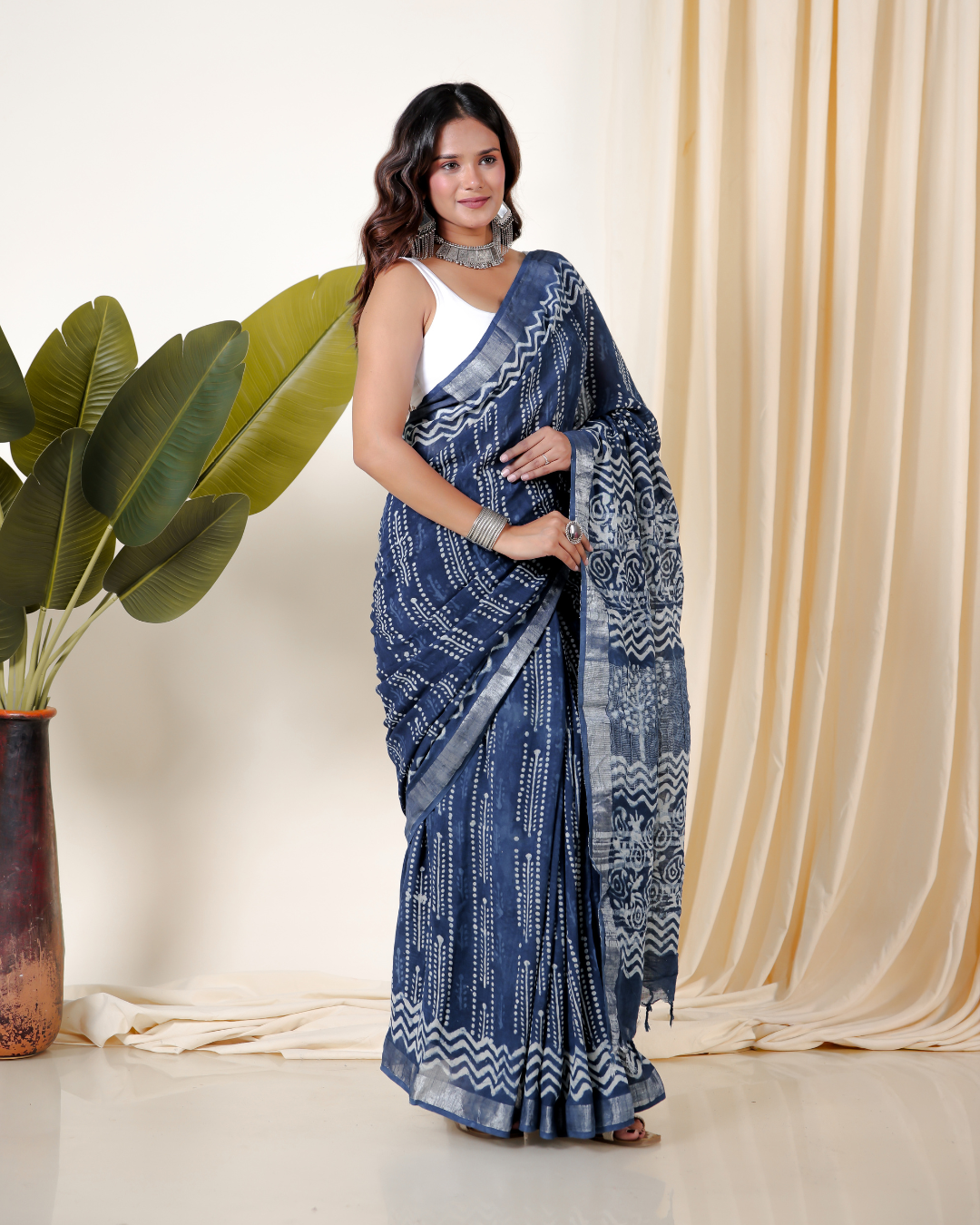 Celestial Blue Hand Block Print Saree