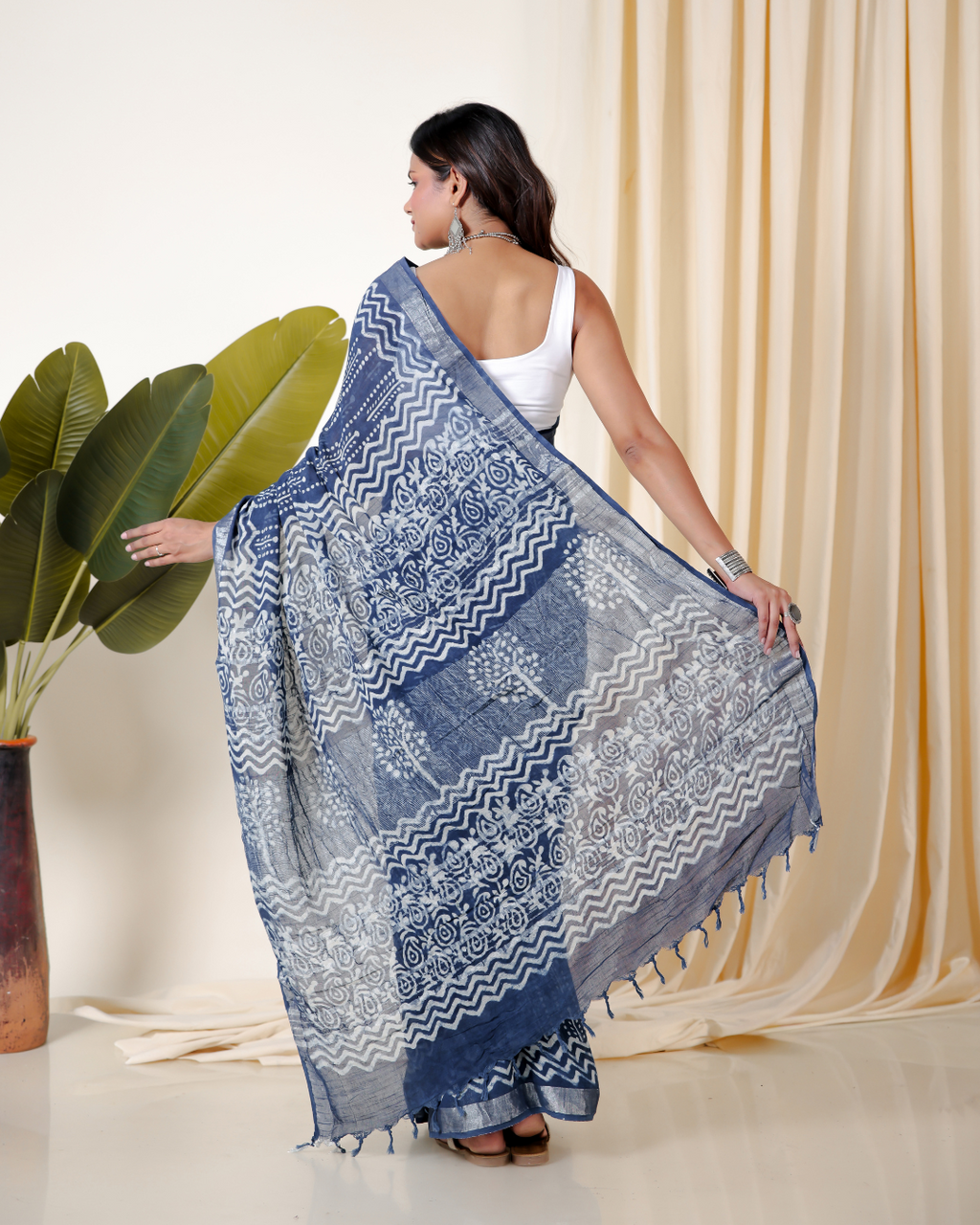 Celestial Blue Hand Block Print Saree