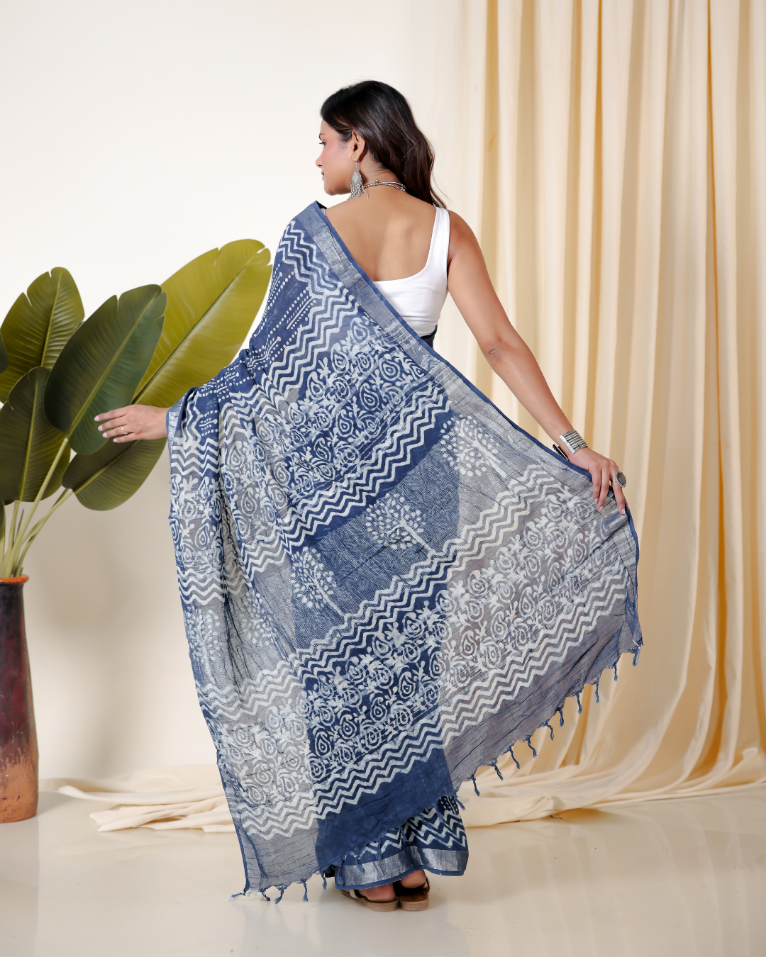 Celestial Blue Hand Block Print Saree