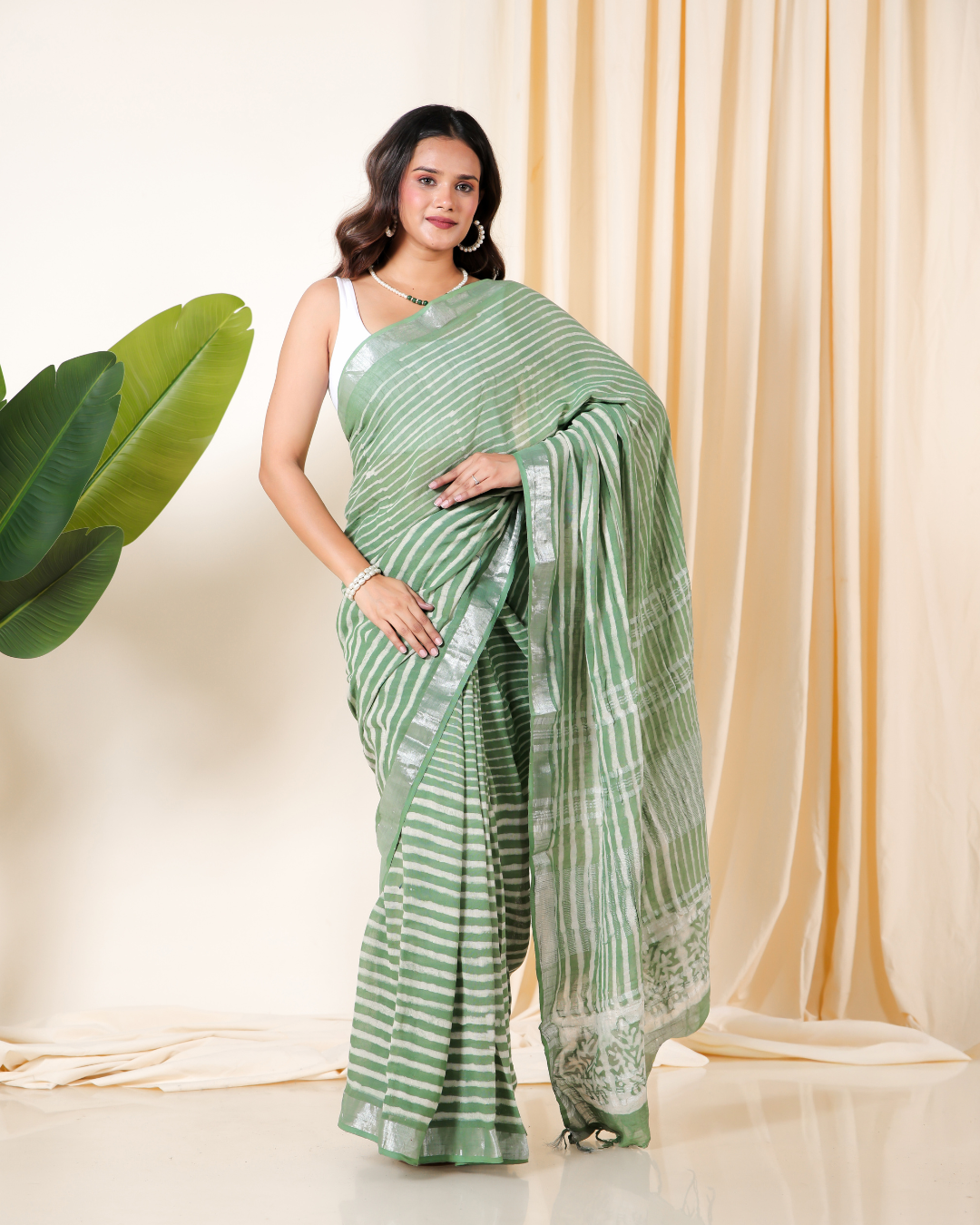 Serene Striped Green Saree