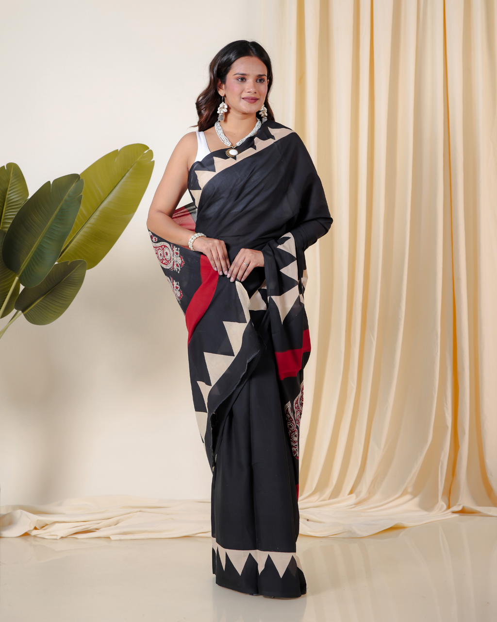 Azzure Black Blockprinted Mulmul Sarees