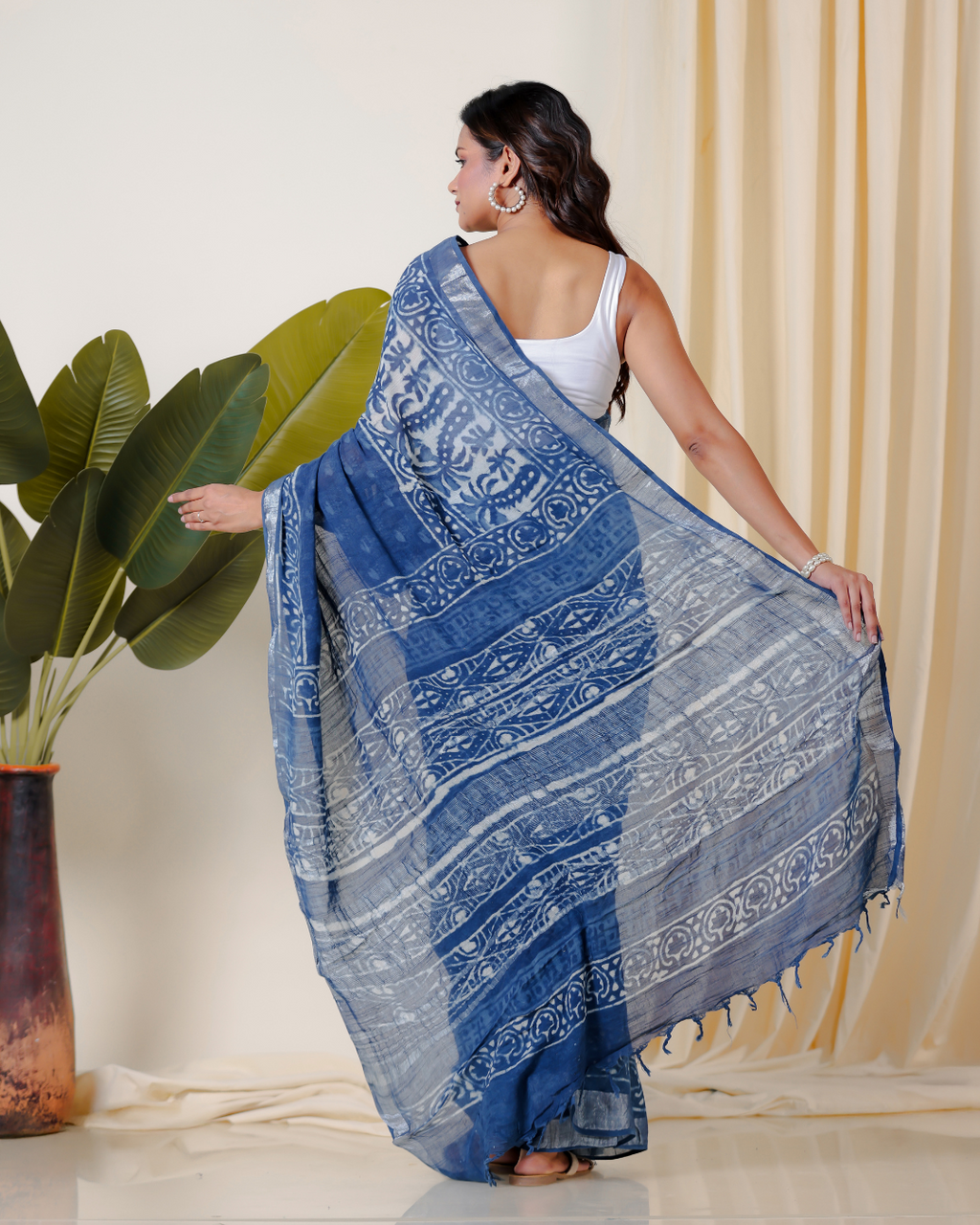 Indigo Dabu Handblock Printed Saree