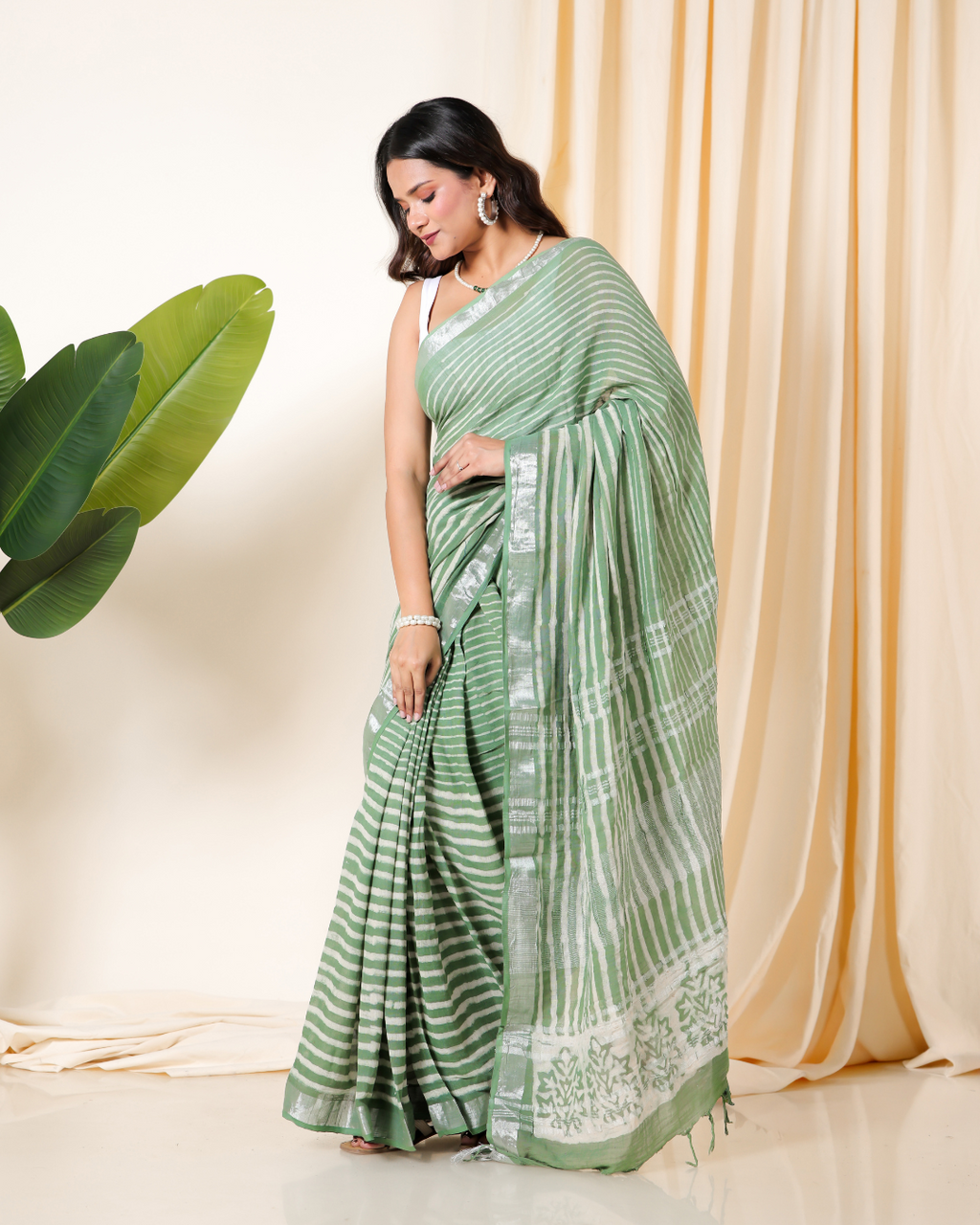 Serene Striped Green Saree