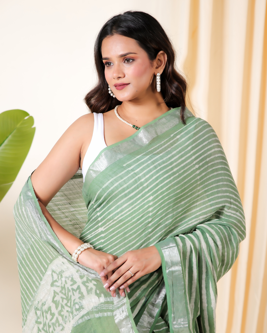 Serene Striped Green Saree