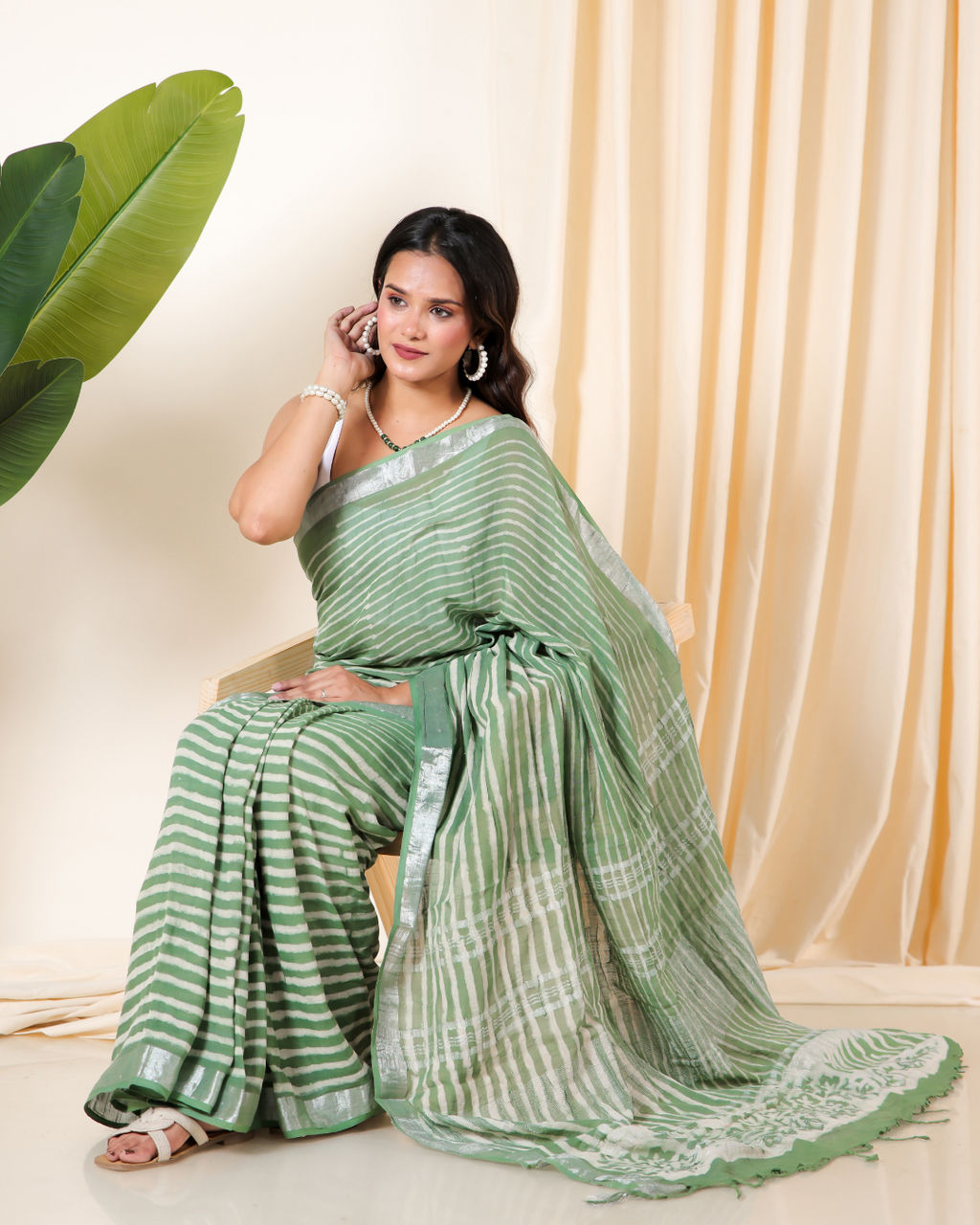 Serene Striped Green Saree