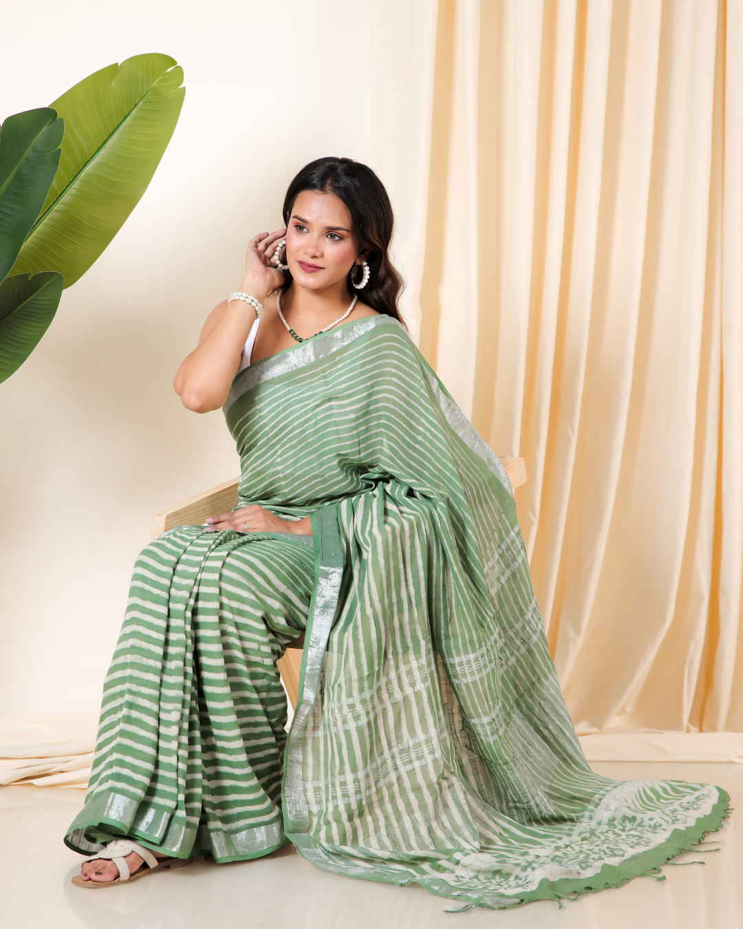 Serene Striped Green Saree
