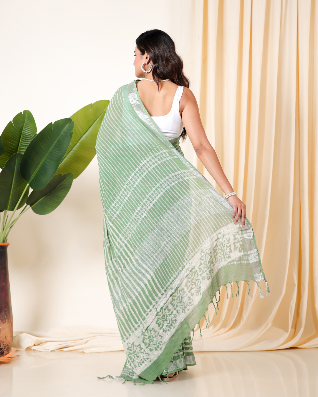 Serene Striped Green Saree