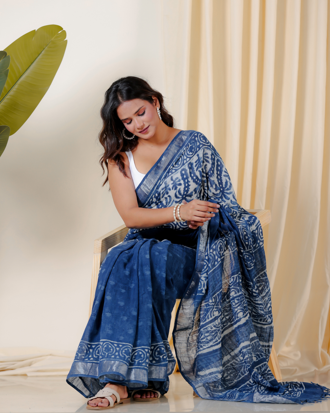 Indigo Dabu Handblock Printed Saree