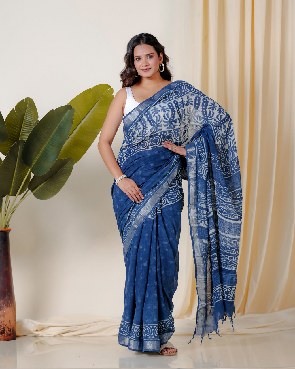 Indigo Dabu Handblock Printed Saree