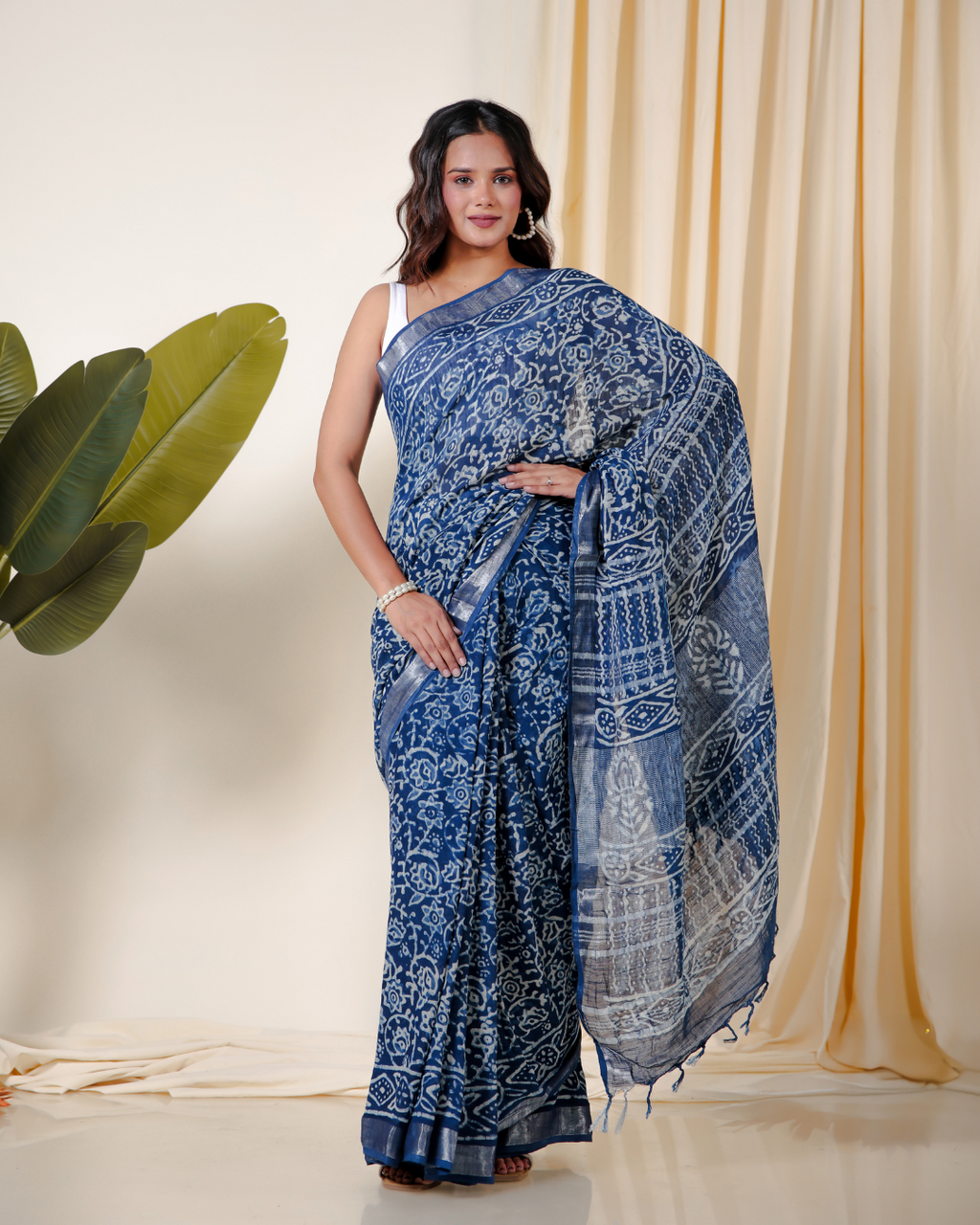 Floral Indigo Dabu Hand Block Saree