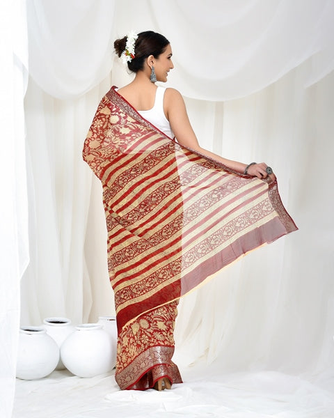 Mocha Mirage Blockprint Saree