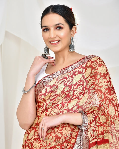 Mocha Mirage Blockprint Saree