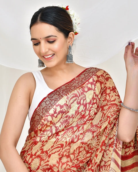 Mocha Mirage Blockprint Saree