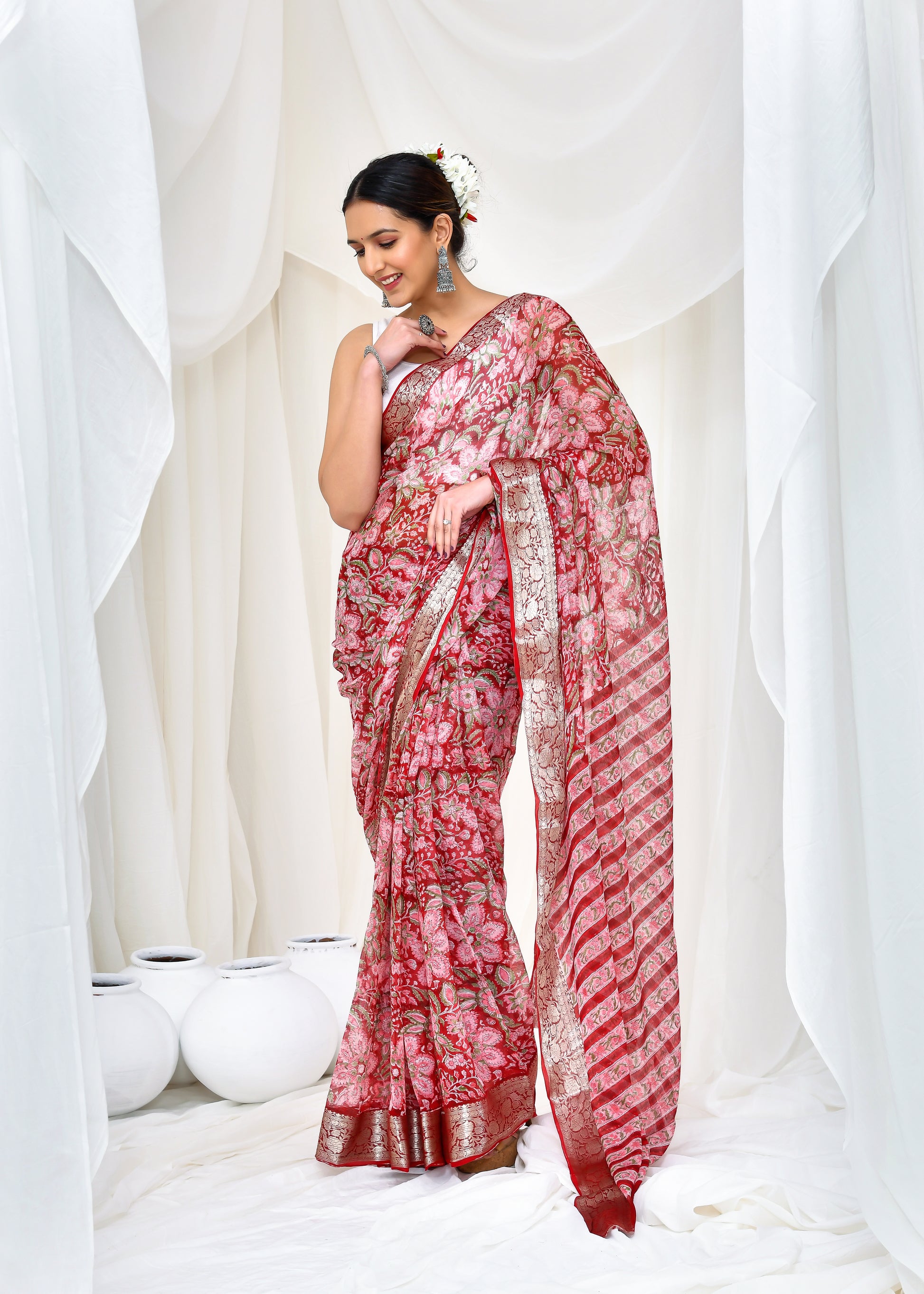 Burgundy Blossom Saree