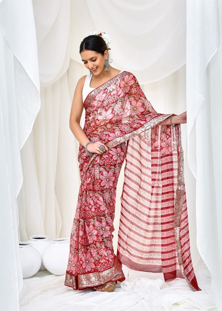 Burgundy Blossom Saree