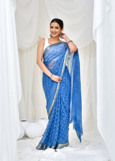 Azure Blossom Saree